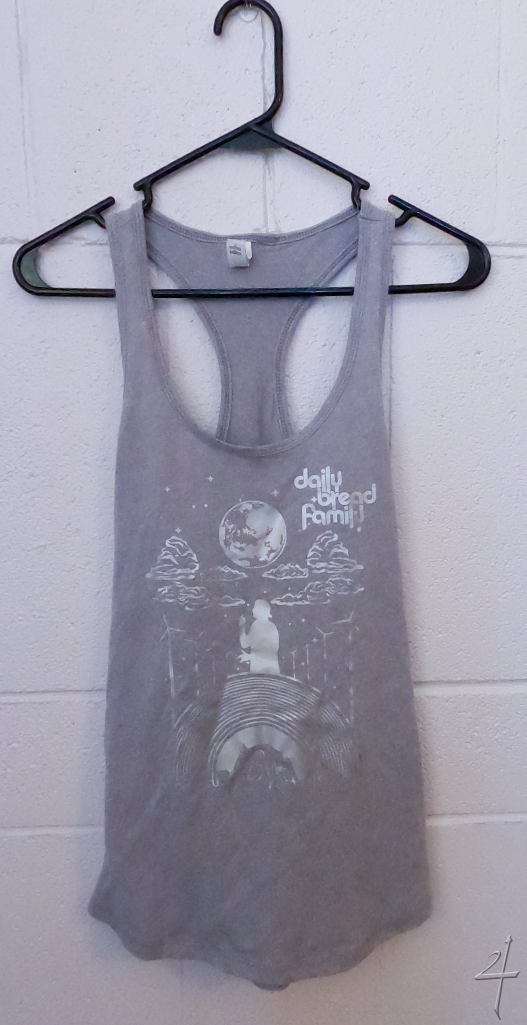 Daily Bread Family-Silhouette-Medium Woman Heather Grey Racerback Tank