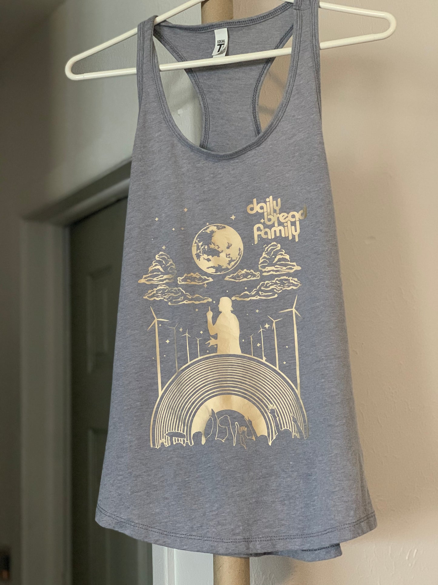 Daily Bread Family-Silhouette-Medium Woman Heather Grey Racerback Tank