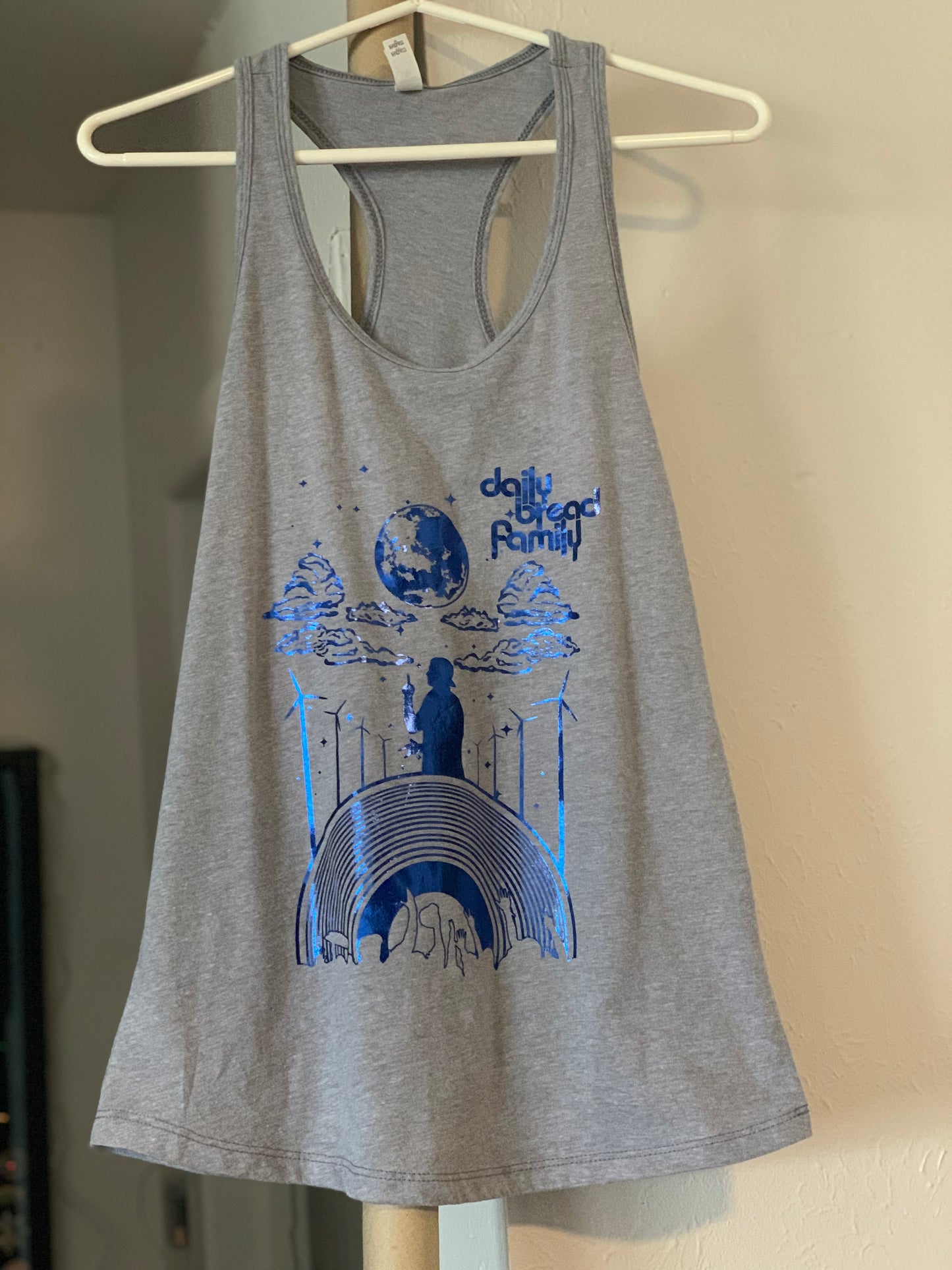 Daily Bread Family-Silhouette-Medium Woman Heather Grey Racerback Tank