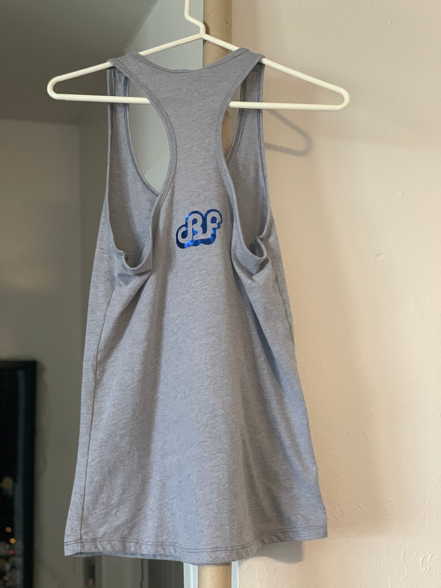 Daily Bread Family-Silhouette-Medium Woman Heather Grey Racerback Tank