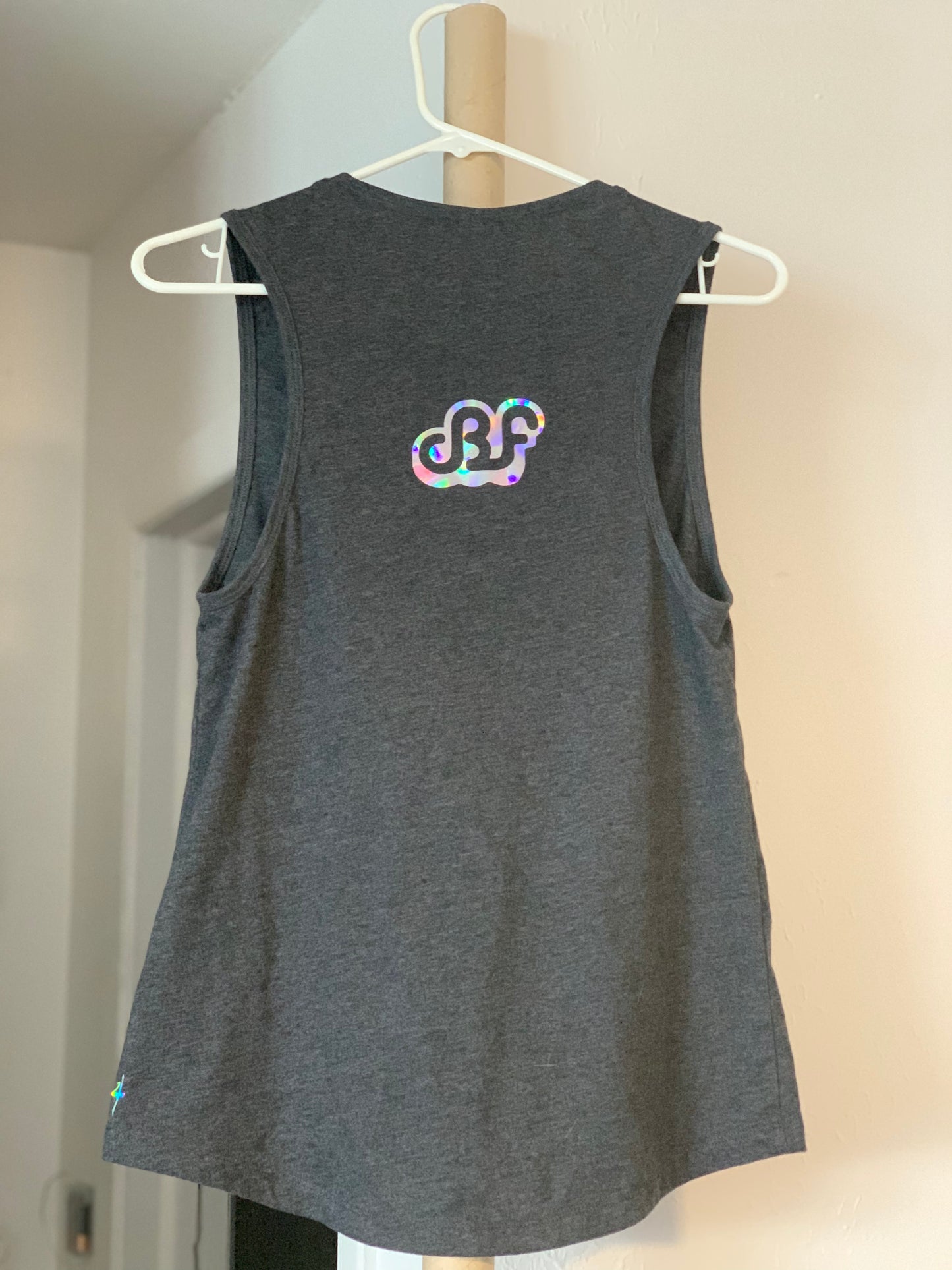 Daily Bread Family-Silhouette-Large Woman Heather Dark Grey Muscle Tank