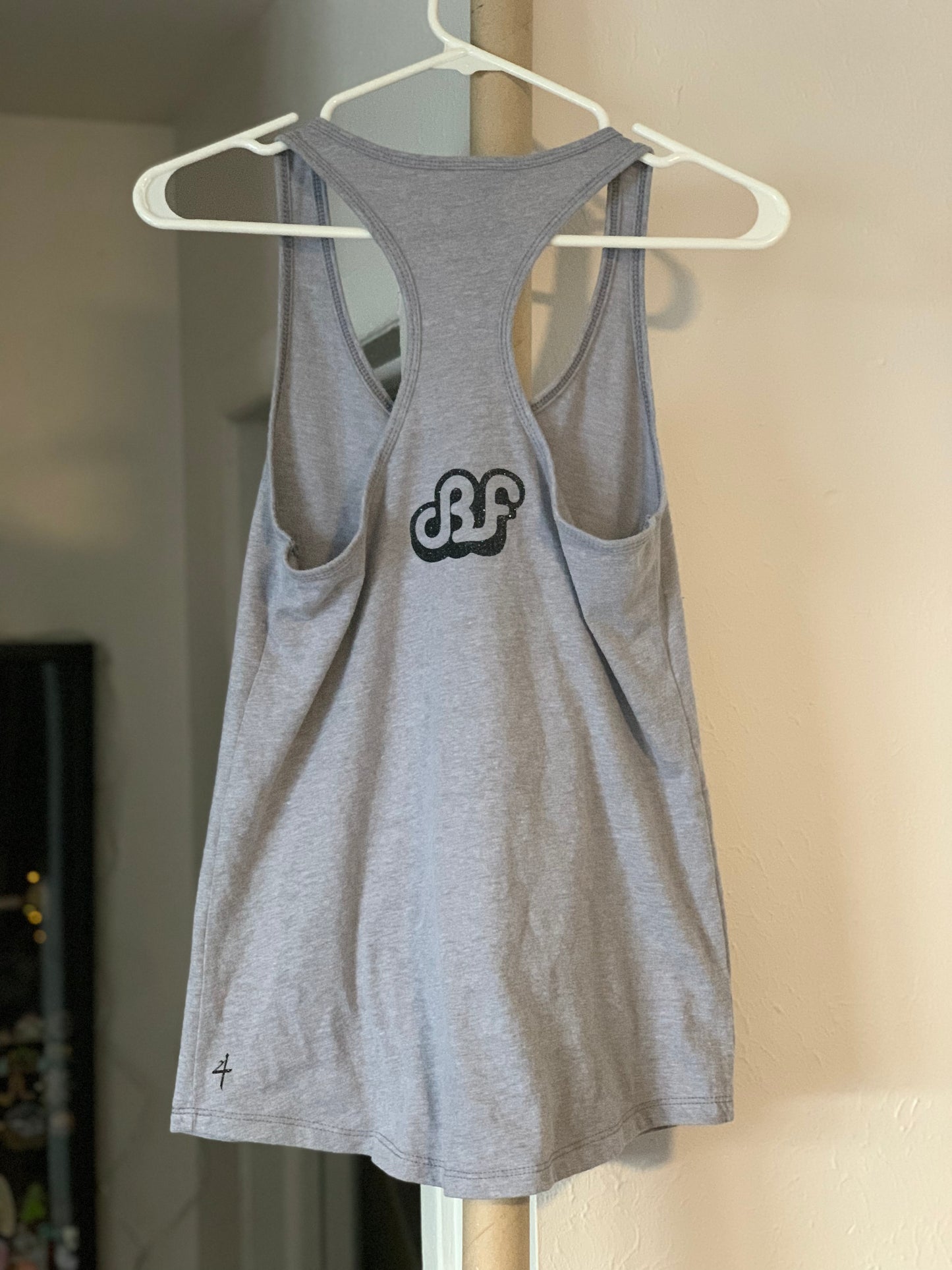 Daily Bread Family-Silhouette-Medium Woman Heather Grey Racerback Tank