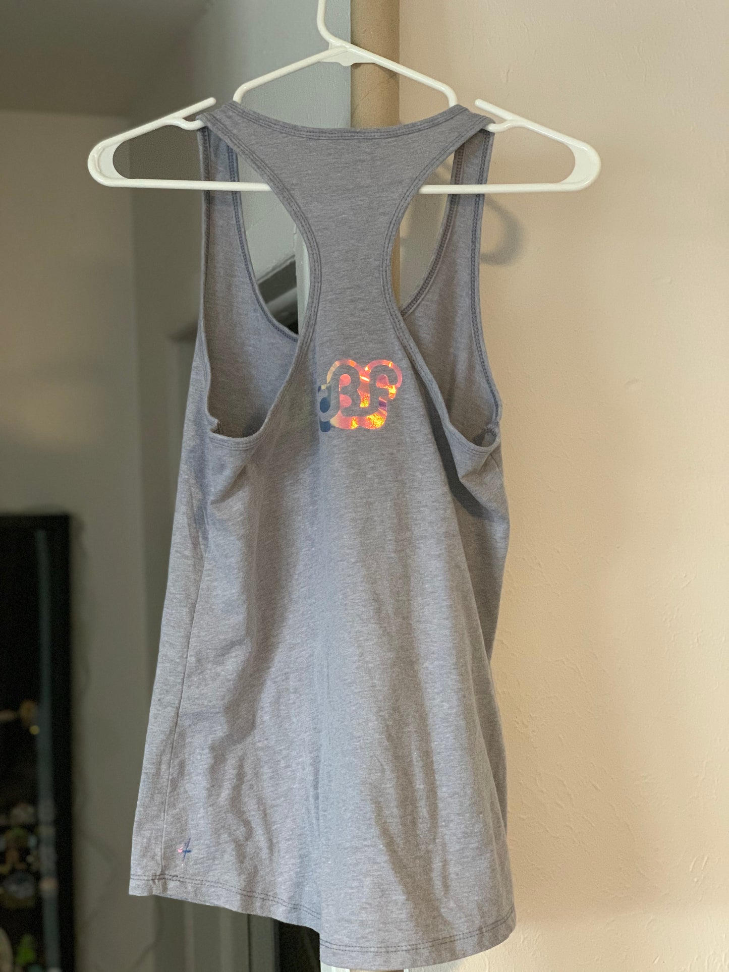 Daily Bread Family-Silhouette-Medium Woman Heather Grey Racerback Tank
