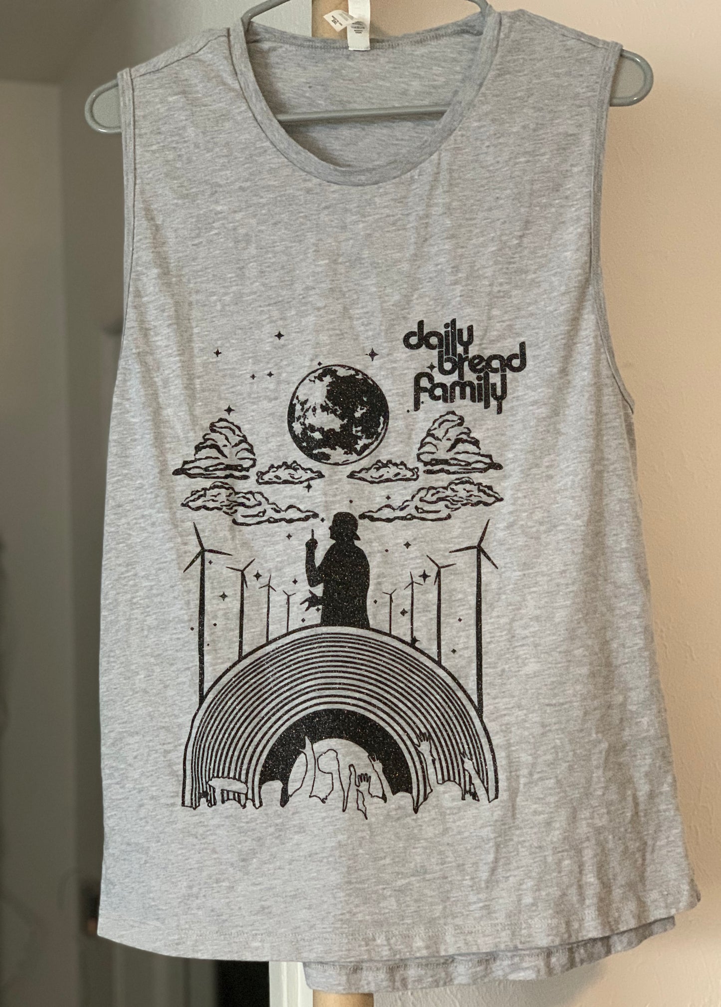 Daily Bread Family-Silhouette-Woman Athletic Heather Grey Muscle Tank